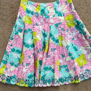 Lilly‎ Pulitzer Floral Pleated Skirt - Pink, Green, Aqua. Eyelet Hem Design sz 2